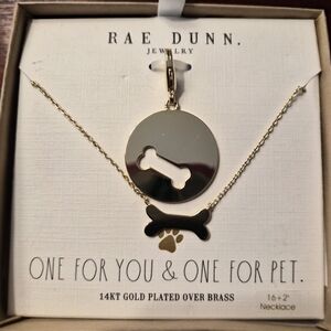 Brand New Rae Dunn Matching 14KT Gold Plated Bone Necklace & Dog Tag Pet Mom